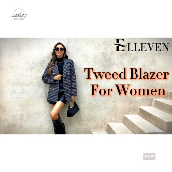 Oversized Plaid Tweed Blazer Boyfriend Style Double Breasted Jacket - Picture 7 of 7